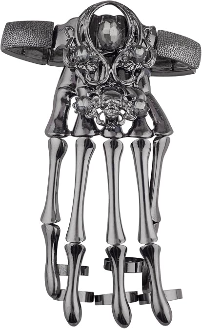 Lux Accessories Black Hem Gothic Skull Tools Full Hand Skeleton Bracelet Rings