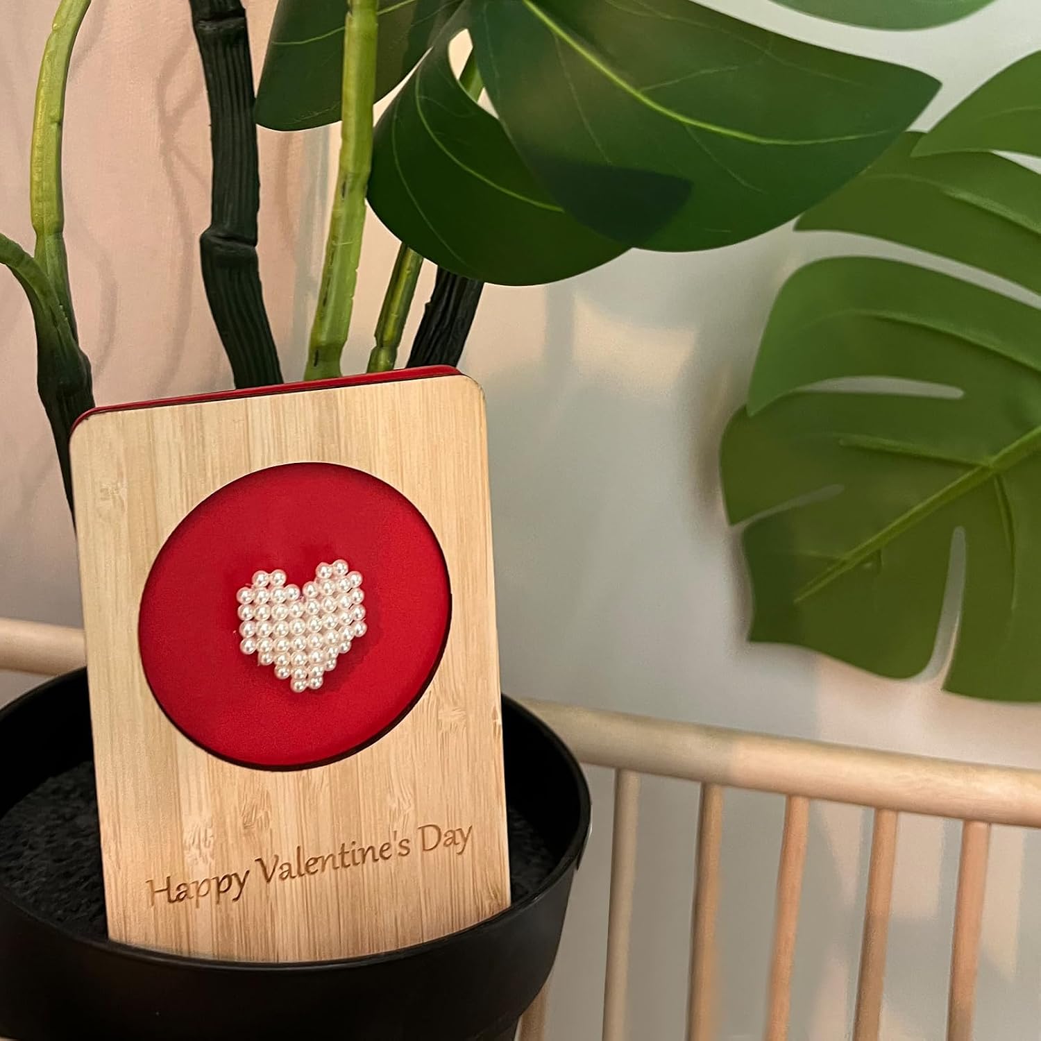 DellaStella | Valentines Day Card | Handmade Bamboo Love Cards | Anniversary Cards for Wife, Husband, Girlfriend,Boyfriend | Wooden Valentines Gifts for Her, Him | Pearl heart_2