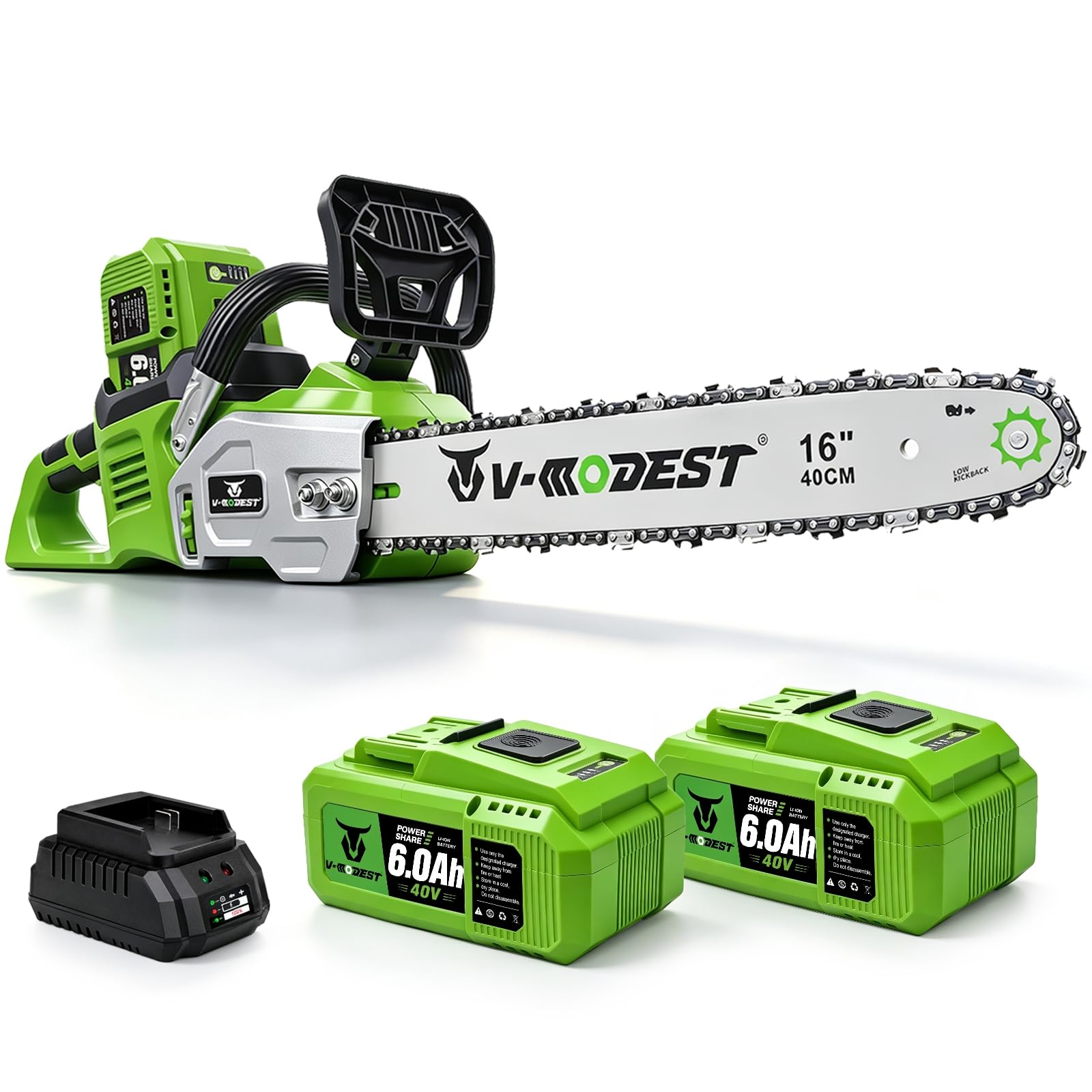 V-MODEST 40V battery chainsaw with two 6.0Ah batteries