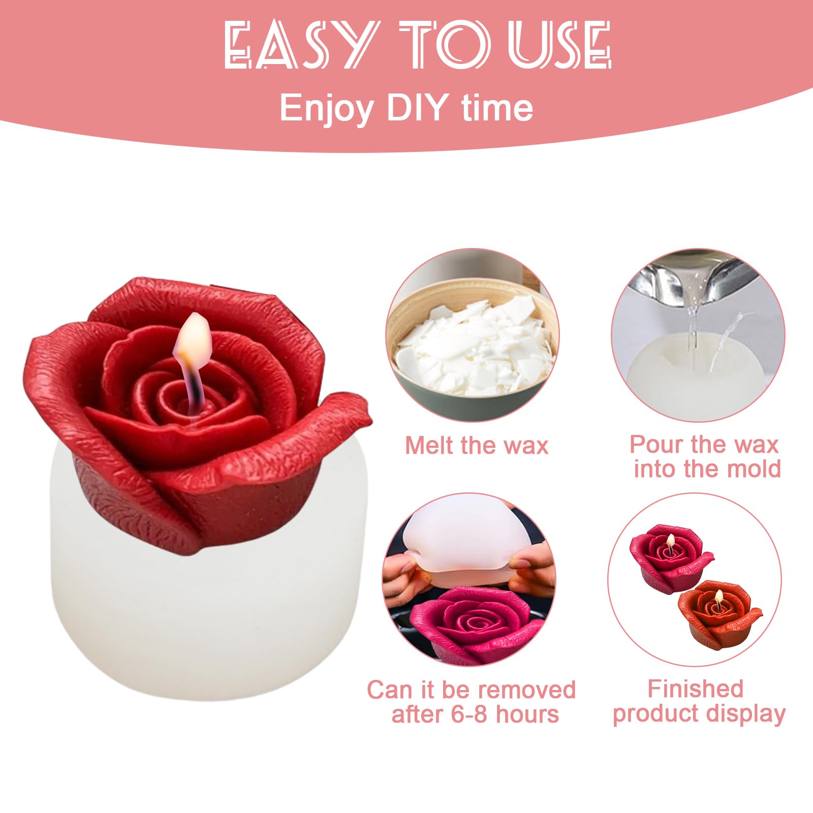 2 Moules à Bougie En Silicone En Forme De Rose 3D - Pour Bougies, Savons, Chocolats, DIY