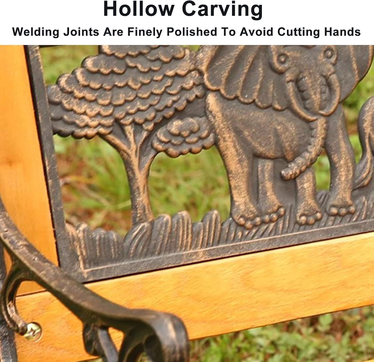 Kids 2 Seater Garden Patio Childrens Bench with Animal Design, Wooden & Cast Iron Mini Sized Park Outdoor Bench