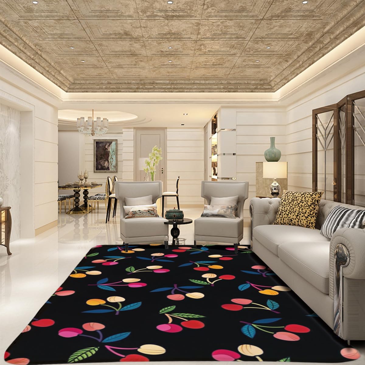 Cherry Rug Soft Absorbent Bath Rugs Non-Slip Floor mat Carpets for Kitchen Bathroom Laundry Bedroom Living Room Decoration 5'x6'8''