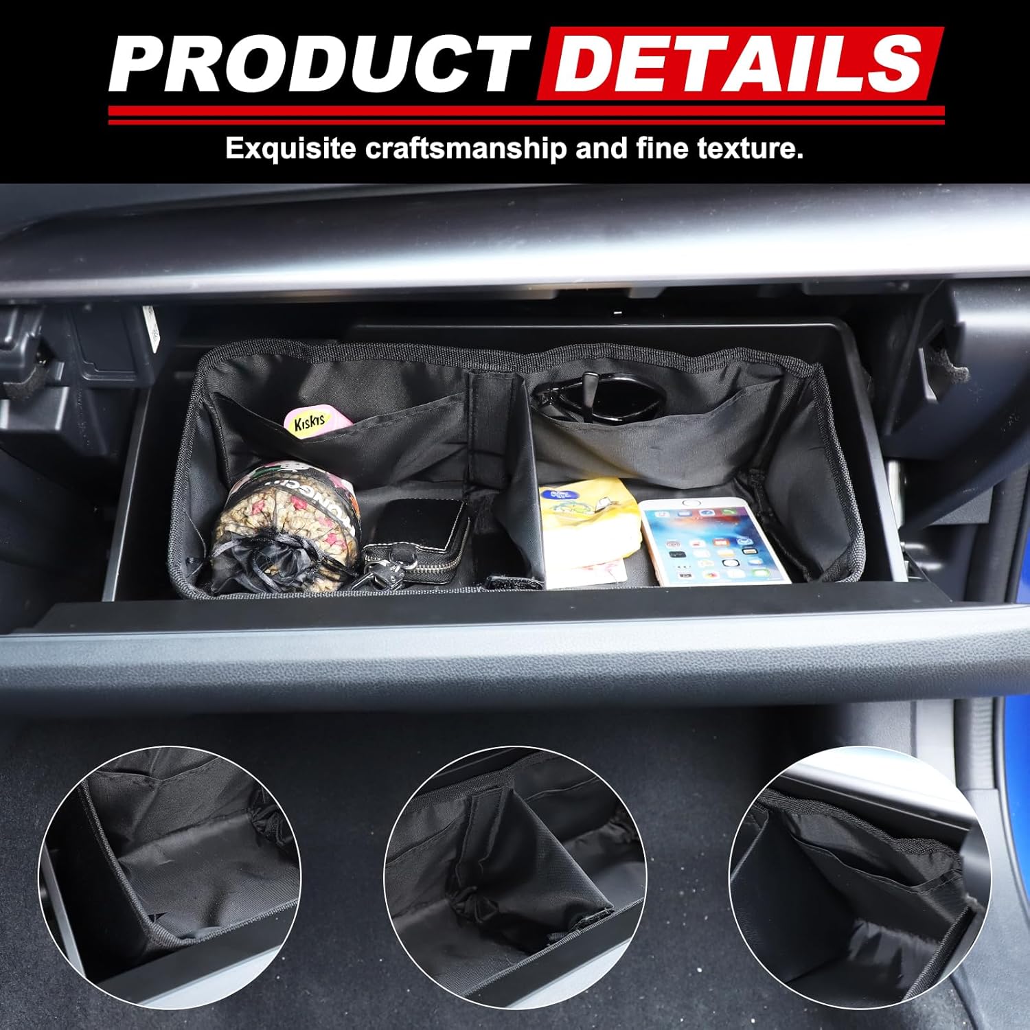 Daeiclru Glove Box Divider Organizer Compatible with Subaru WRX 2022-2024, Center Console Glove Divider Box Compartment Storage Bag Insert Box Secondary Storage Accessories