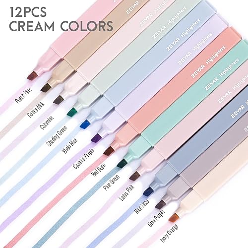 Miniatura 3 de ZEYAR Bolígrafos resaltadores estéticos, colores crema, cincel y punta flexible, diseño cuboide, a base de agua, secado rápido, no se traspasa para