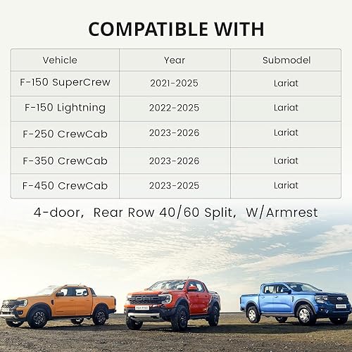 Vista 8 de EKR Juego completo de fundas de asiento F150 para Ford F150 XL/XLT 2015-2020 y (CrewCab) 2017-2022 F250/F350/F450 SuperDuty XL/XLT (Negro)