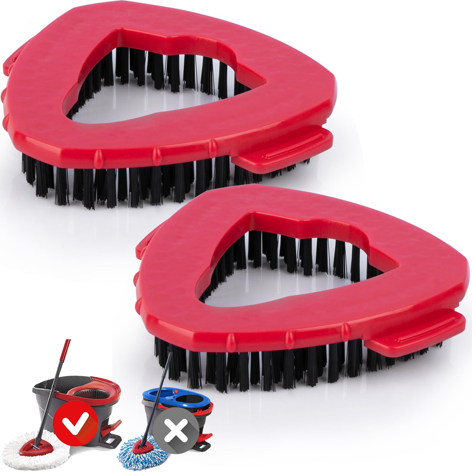 Spin Mop Scrub Brush Head Compatible with O Cedar EasyWring 1 Tank System, Shower Floor Scrubber Mop Head Replacement, Hard Bristle Cleaning Brush for Kitchen Tile, Not Fit RinseClean, 2 Pack