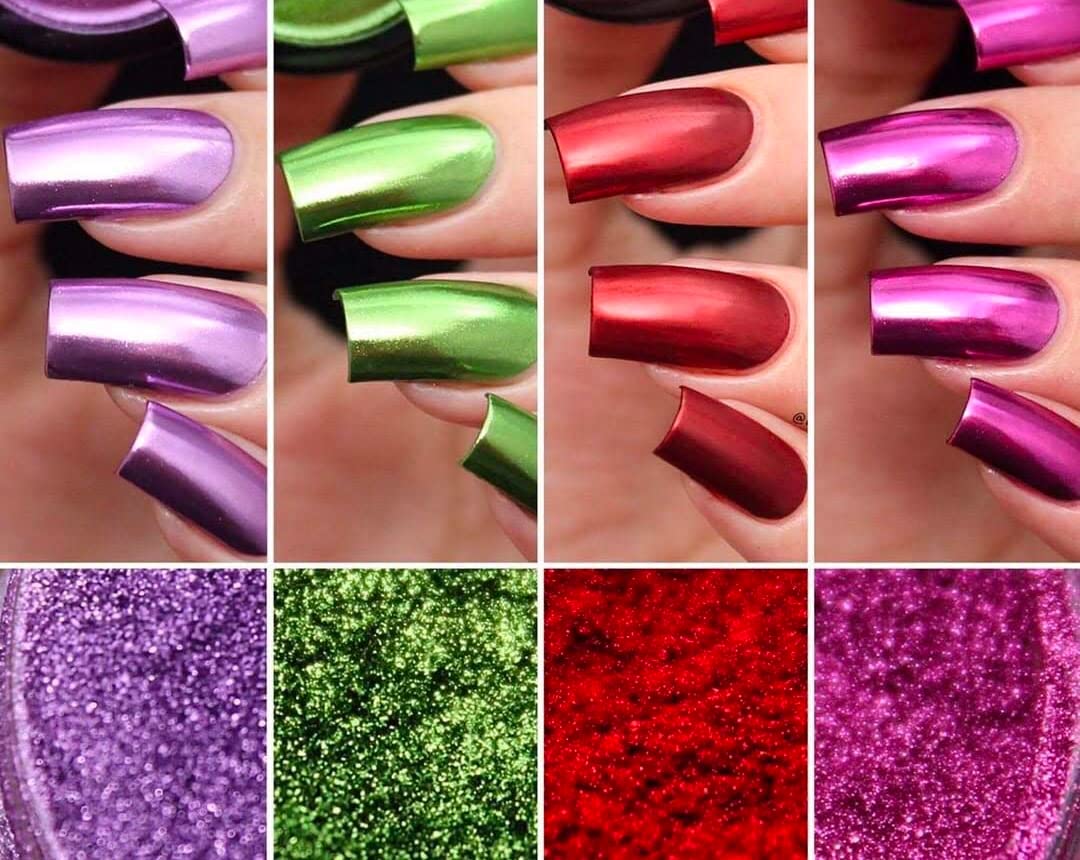 Whats Up Nails - 4pcs Chrome Powders (Lilac, Pear, Fire Red, Fuchsia) For Mirror Nails