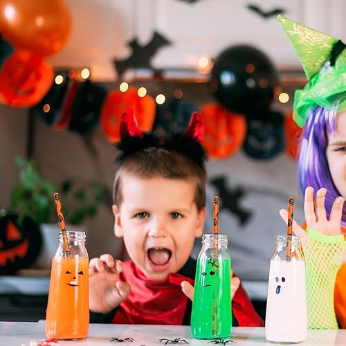 Miniatura 6 de 200 popotes de papel de Halloween con expresiones de calabaza naranja y negra, pajitas decorativas divertidas para fiestas, a granel para jugos,