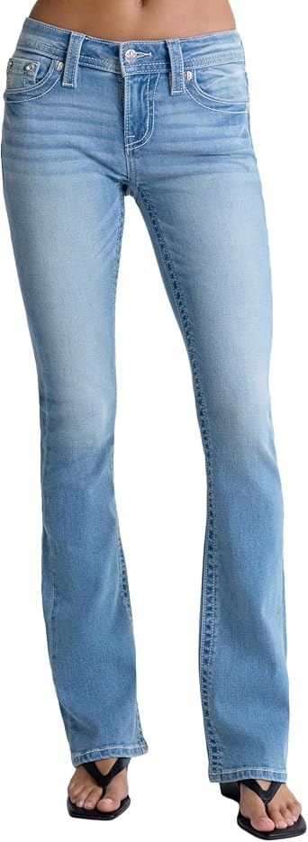 Miss Me Womens Rebel with A Cross Bootcut Jeans, Mid-Rise Iconic Denim