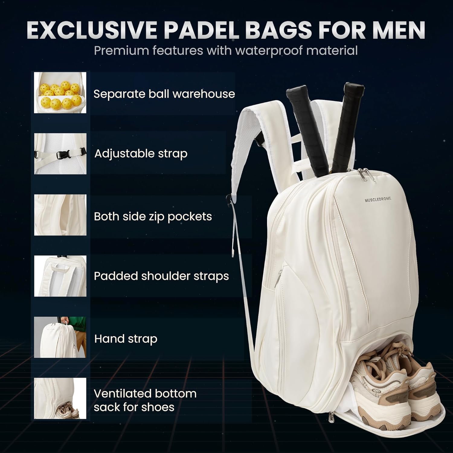 Pickleball Bag for Men and Women, Large 38L Tennis and Pickleball Backpack with Shoe Compartment, Durable Padel Bag with Spacious Storage for Paddles, Balls, Bottle, Towel, Clothes & Laptop - Image 5