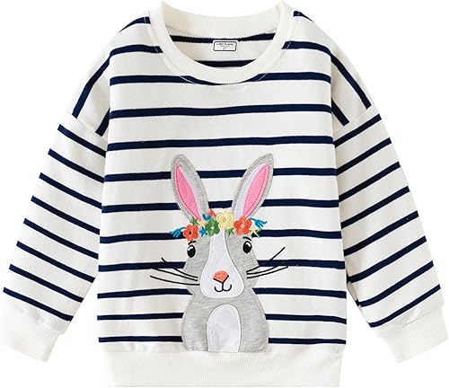 Toddler Baby Girls Sweatshirts Kids Winter Clothes Casual Long Sleeve Shirts Crewneck Pullover Sweater Tops 2T-7T(Wreath Bunny,5T)