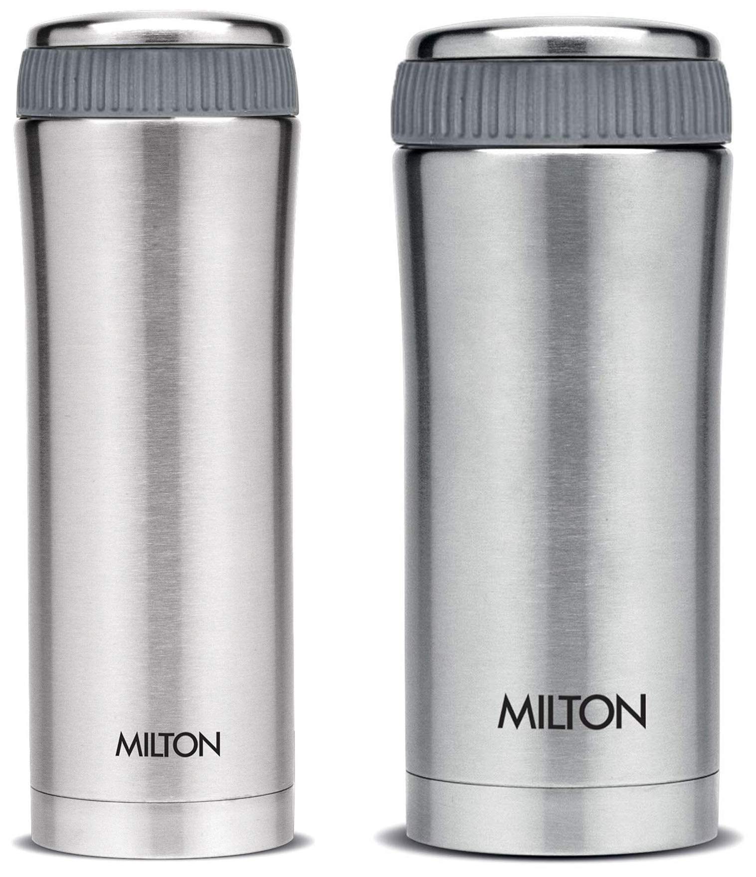 Milton Thermosteel Optima Flask, 350ml, Steelplain,Silver & Thermosteel Optima 500 ML - Steel Plain Combo