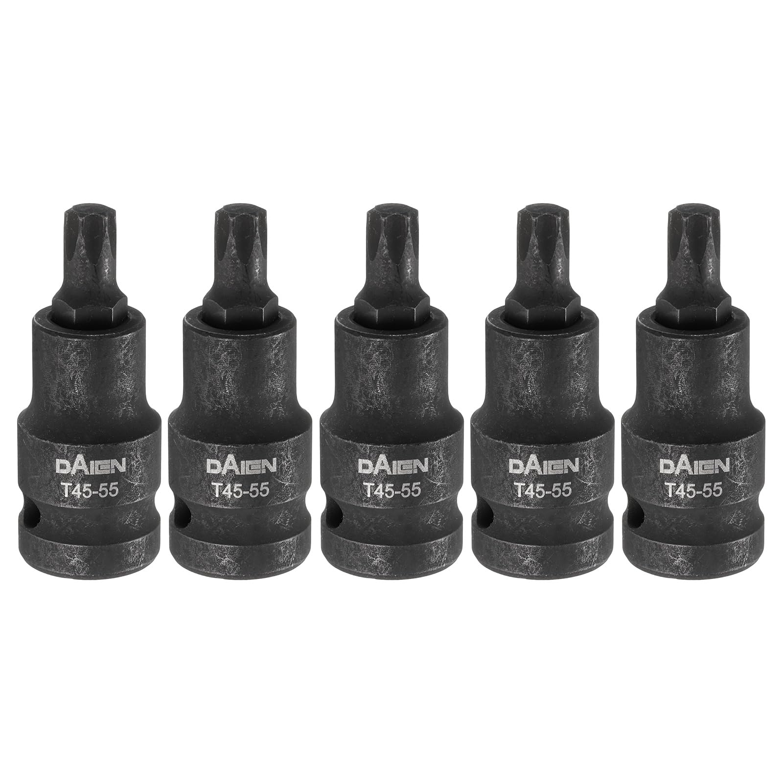 sourcing map 5pcs T45 Torx Bit Socket 55mm/2.17" Length 1/2" Square Drive Star 6 Point Extension Impact Bit Power Nut Driver Set S2 Steel Socket Ratchet Wrench Bits, Black — image 1