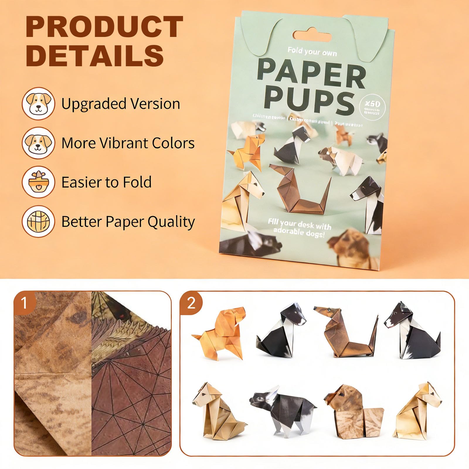 CloudWei SmartSelect 50 Pcs 3D Origami Paper, Dog Papers, DIY Paper Dogs Origamis Kit, Creative Animal Kit, Papers Cats Dogs - Image 3
