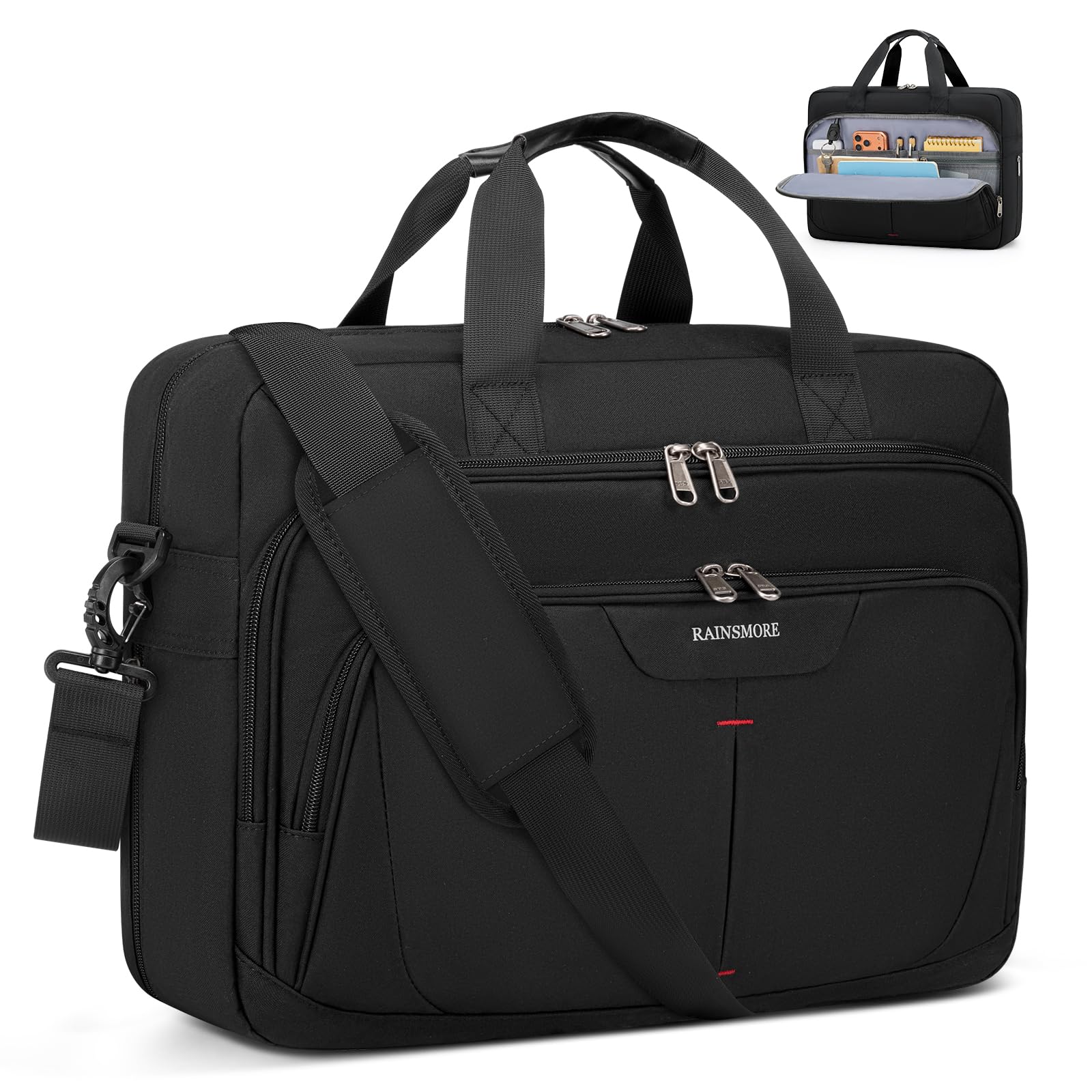 RAINSMORE 17.3" Expandable Mens Briefcase, Laptop Bag for Business Work