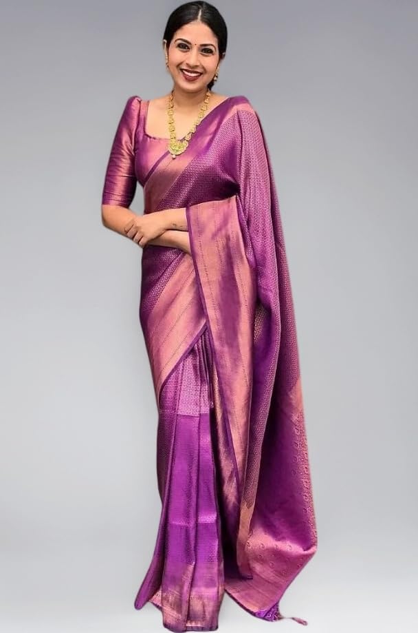 C J Enterprise Women's Pure Soft Kanjivaram Silk Saree For Wedding Banarasi Sarees With Blouse Piece (Devratna-51)