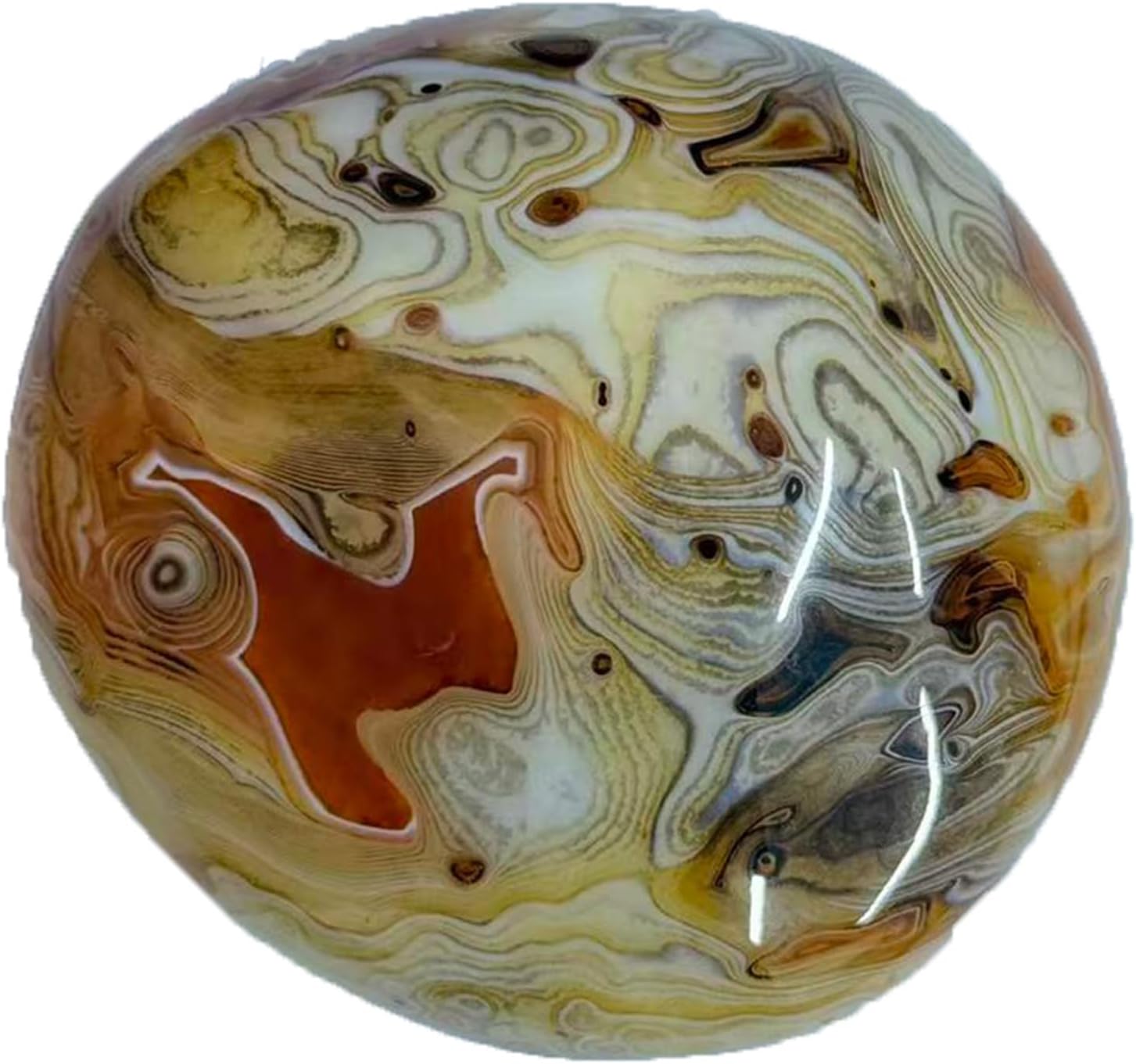 Natural Agate Chalcedony Palm Stone, Handheld Polished Banded Agate Crystal, Unique Raw Gemstone Specimen for Collection, Desk Decor, Meditation Gift, Home Decoration