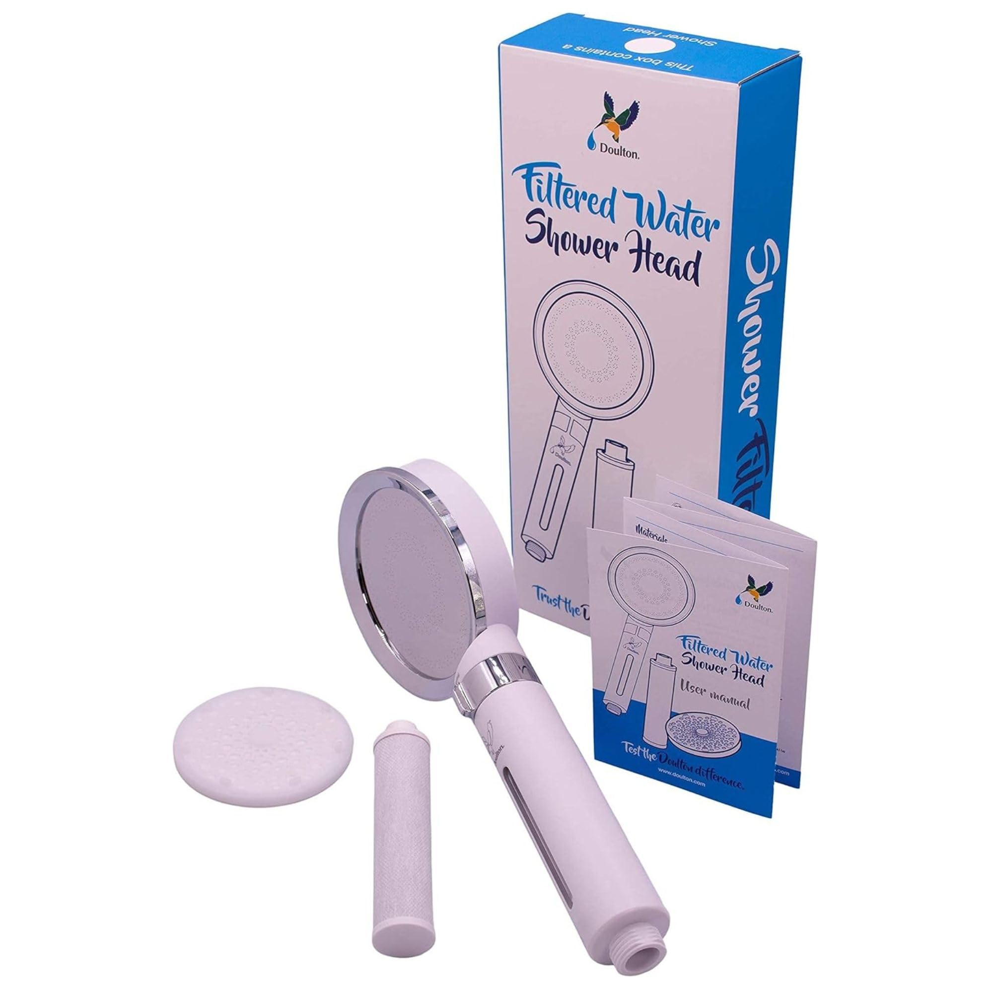 Doulton Cabezal de ducha blanco con filtro | Protege el cabello y la piel de los productos químicos agresivos, capacidad de 8.000L, reduce el cloro y los sedimentos