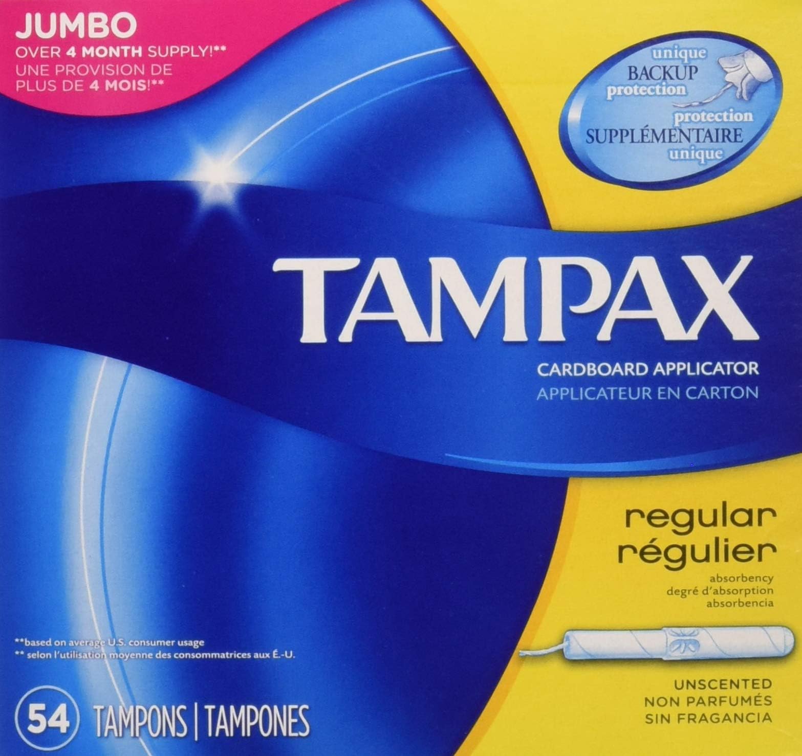 Tampax Flushable Cardboard Applicator, Regular, 54 Count Jumbo Pack Health & Household