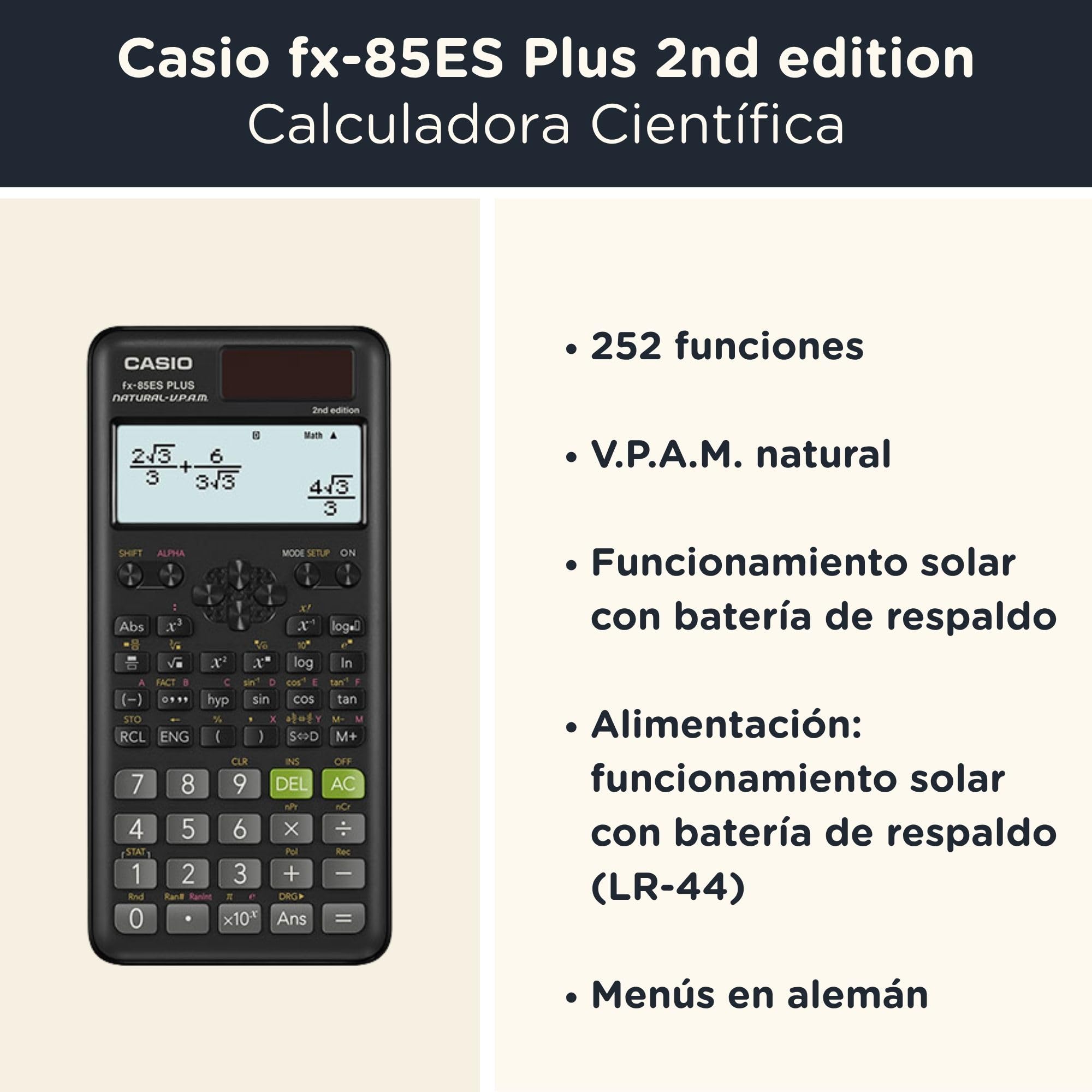 Casio fx-85ES Plus 2nd Edition con Funda Protectora WYNGS Negro - Calculadora Científica - Paquete Básico