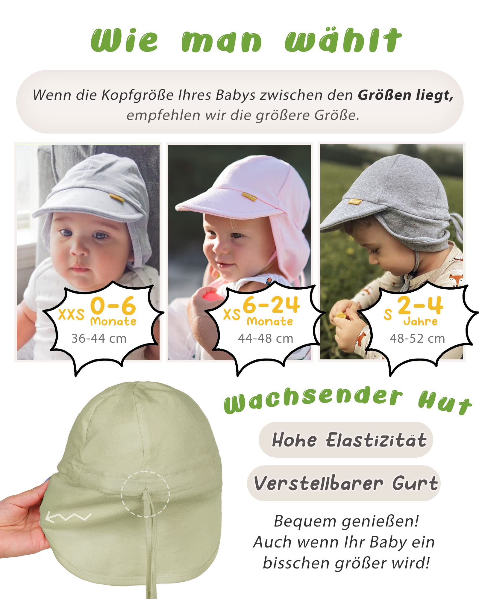 FURTALK Chapeau Solaire Bébé UPF 50+ Protection UV Filles & Garçons Chapeau d'été Plage avec Jugulaire Réglable et Rabats de Cou
