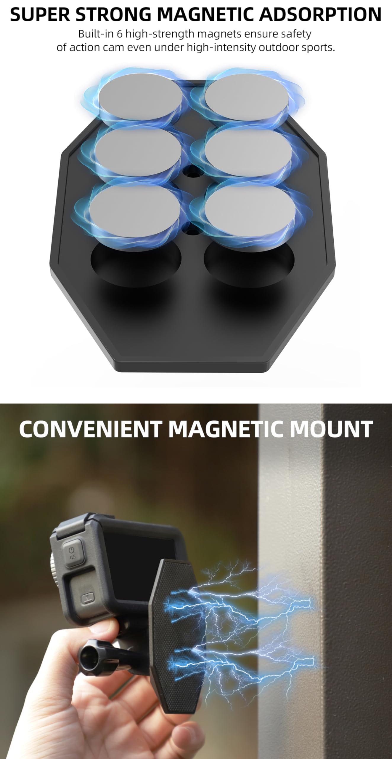 Soporte Magnético Para GoPro Y Cámaras Deportivas - Ajustable, Con 6 Imanes, Soporta Hasta 300 G