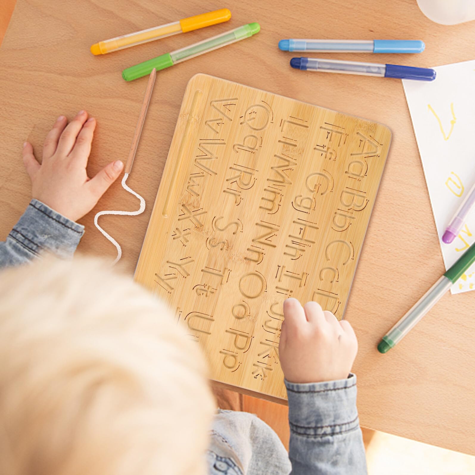 Tablero de Trazado de Letras de Doble Cara en Madera Khaki | Letras del Alfabeto de Madera, Herramienta de Seguimiento de Letras, Decoracion Colegio