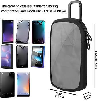 MP3 player case pouch - Protective Hard Shell Storage Bag, Touchscreen MP3 Carrying Pouch | Compact Travel Case with Carabiner, Secure Storage for MP3, MP4, Earphones, USB Cable, and Accessories