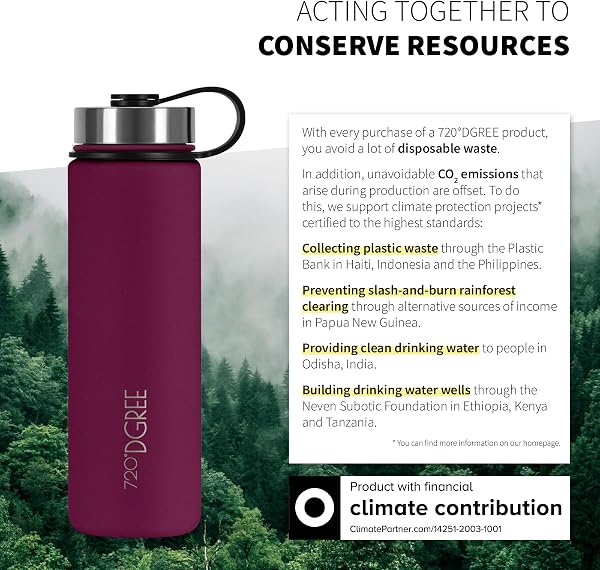720°DGREE Vaccum Insulated Water Bottle “noLimit“ - 410ml, 530ml, 710ml, 950ml, 1200ml - Leakproof, BPA-Free, Thermo Stainless Steel Flask - Sports, Gym, School, Travel, Carbonated Drinks +Sports-Cap - 5