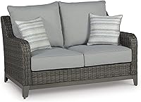 Vista 1 de Signature Design by Ashley Nuvella - Sofá biplaza de mimbre para patio al aire libre Elite Park con cojín, tela resistente a la intemperie, gris