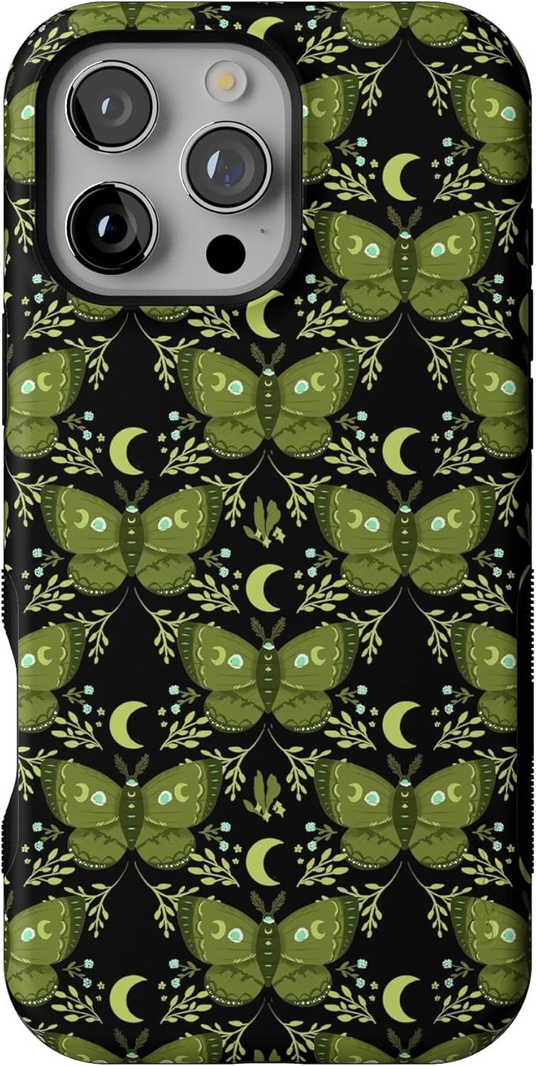 Casely iPhone 16 Pro Case | Mystic Moths | Green Twilight | Compatible with MagSafe | Bold Protective Design