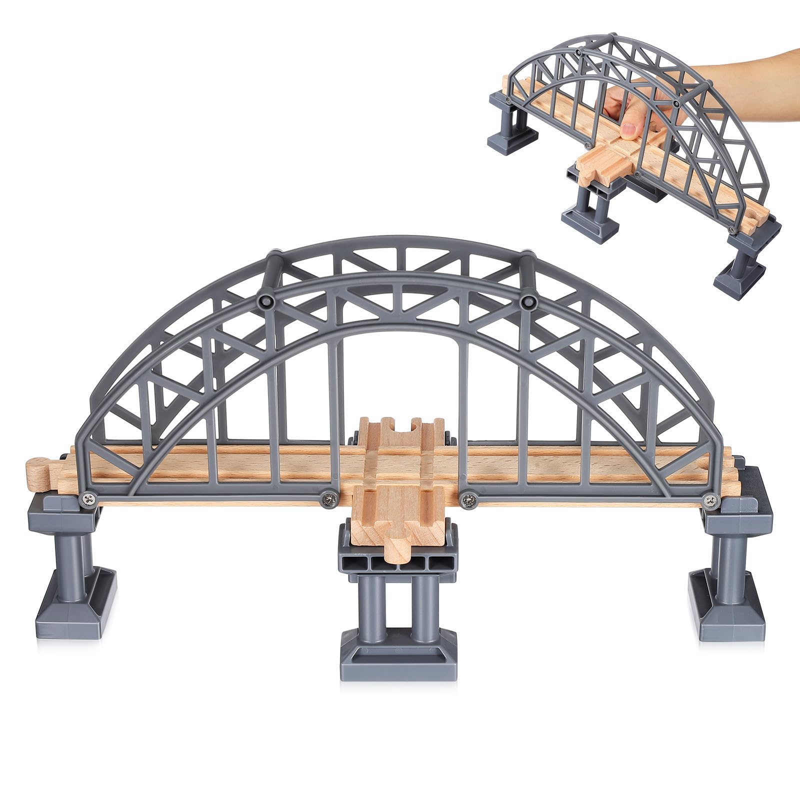 WOONEKY Ponte per Trenino in Abs e Legno, Accessorio per Bambini 1 Pezzo