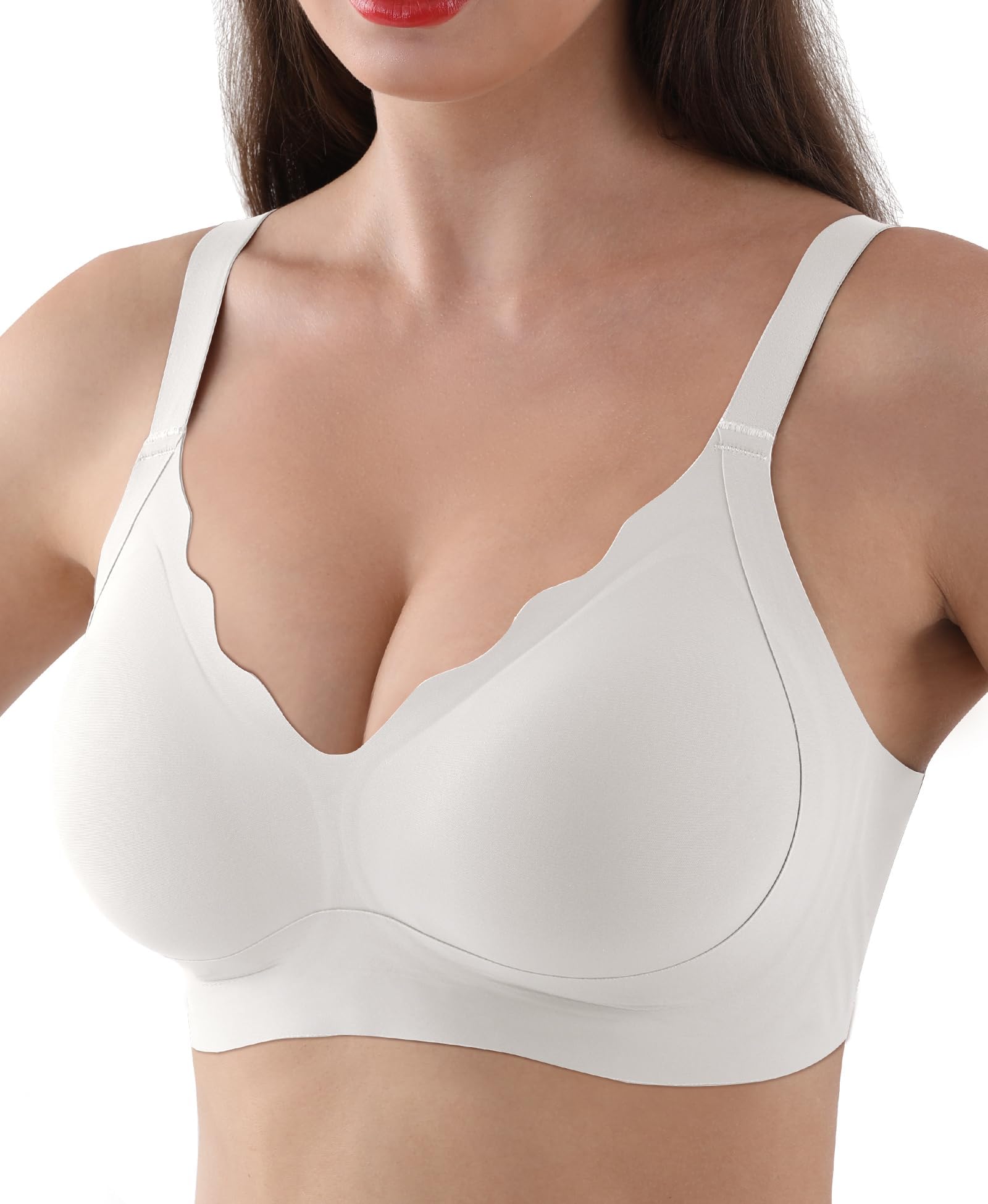 Women's Bra Without Underwire Seamless Bra Comfortable Soft Smooth Non-Wired Bra Padded Bustier Soft Bra V-Neck Bralette