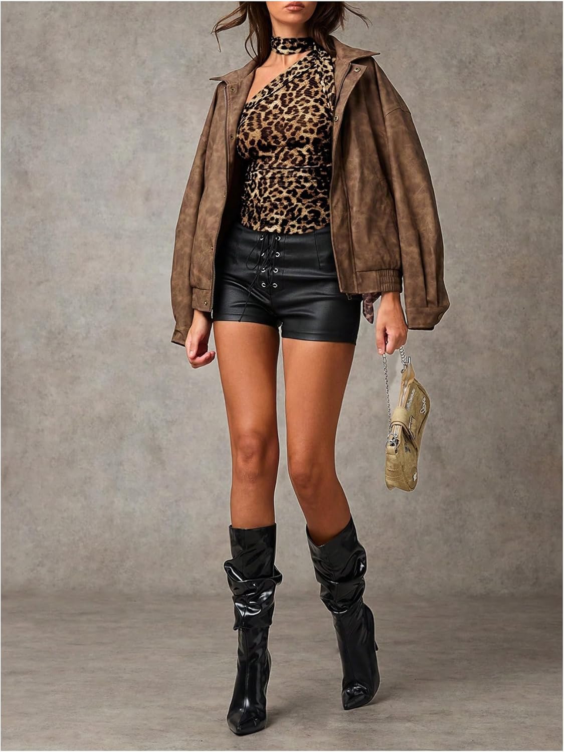 WDIRARA Women's Leopard Print Halter Crop Top Ruched Sleeveless Mesh Shirt with Scarf Y2k - Image 6