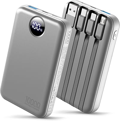 Portable Charger 10000mAh Power Bank Built-in 4 Cables Fast Charging