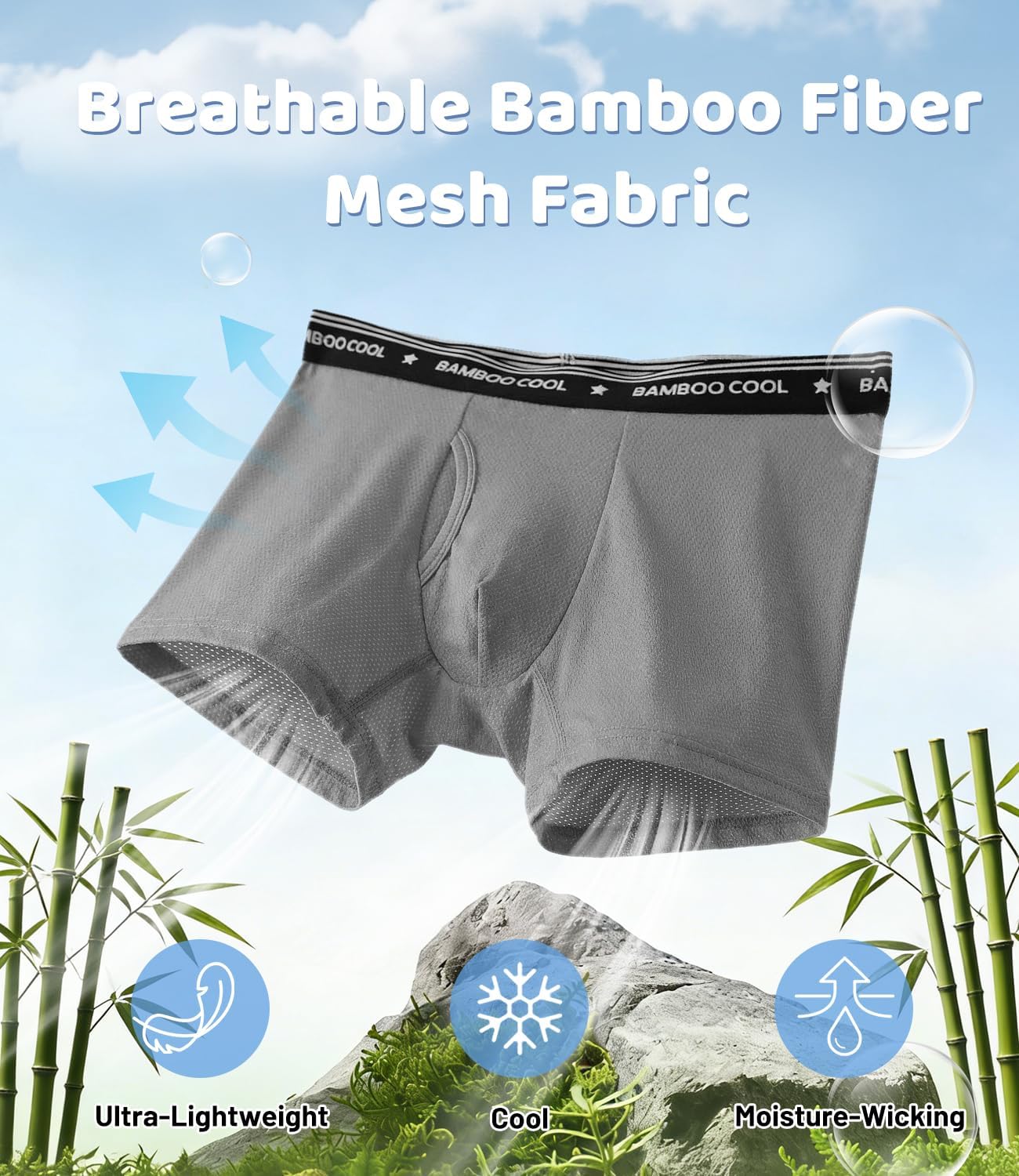 BAMBOO COOL Boys’Moisture Wicking & Breathable Mesh Underwear Soft Tagless Performance No Ride Up Boxer Briefs 6 Pack - Image 2