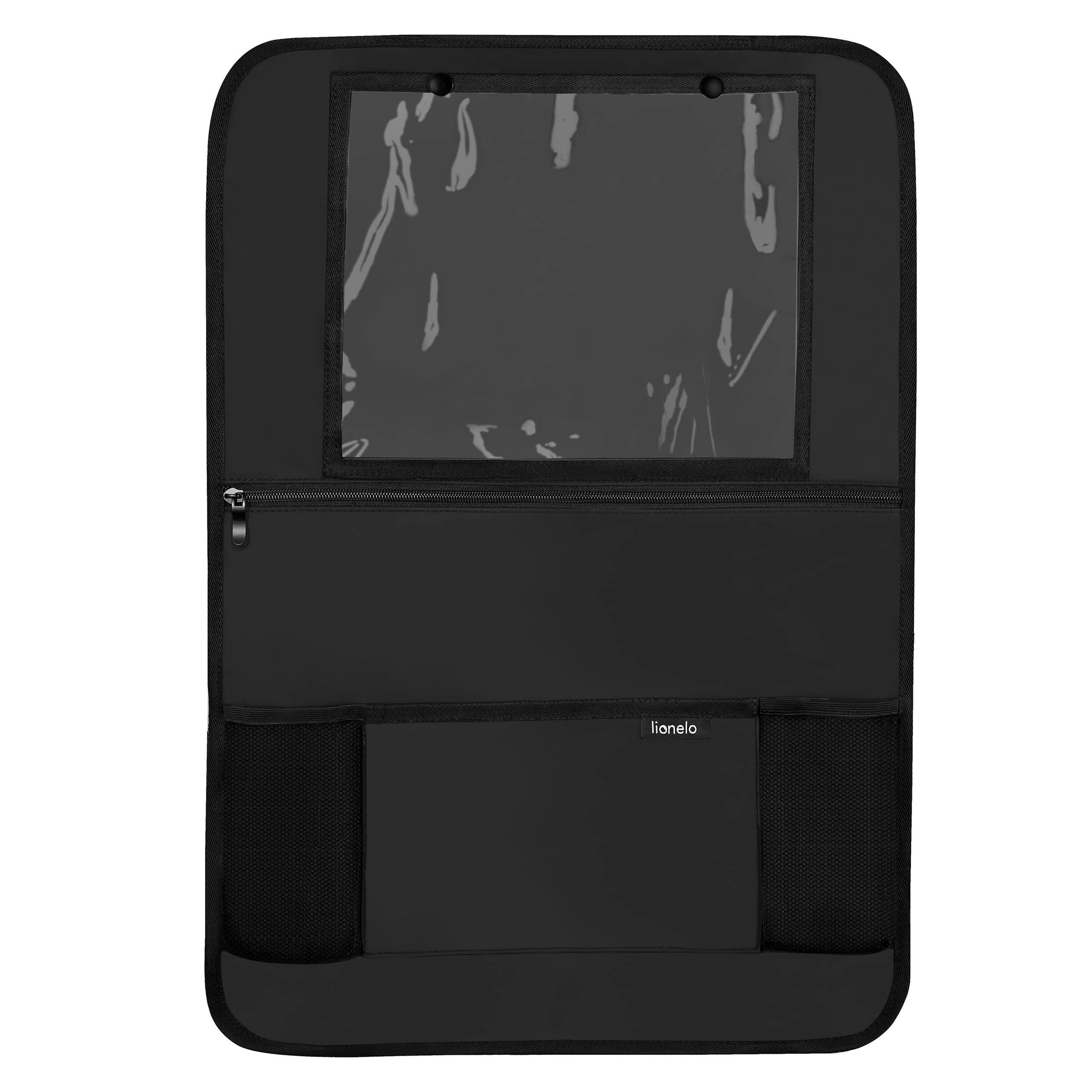 lionelo SEATORGANIZER Universal Child Seat Organiser, Waterproof Backrest Protector, 13 Inch Tablet Organiser, 5 Pockets, Quick Installation, Black