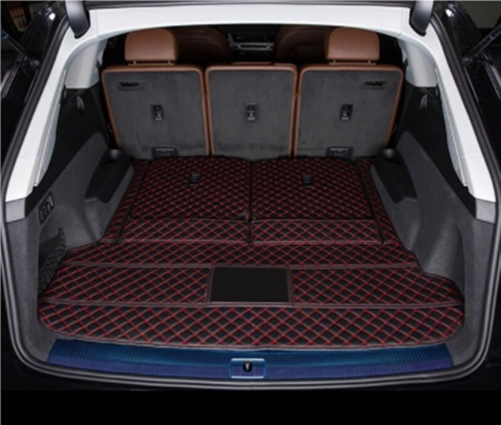 Per Q7 2022 7 Seater | Bagagliaio Tappetini Carico Liner Full Copertura Accesorios Post. Protezione Tampone Decorativo Tappetino(Black Red 1pcs)