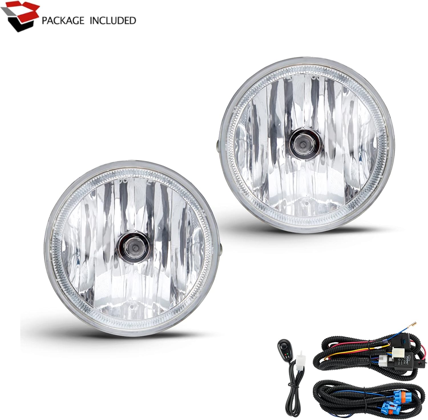 Fog Lights Assembly for 2005-2011 Toyota Tacoma,Replacement Kit for 2007 2008 2009 2010 2011 2012 Toyota Tundra, 2004-2006 Toyota Solara with Wiring & Switch Halogen Bulbs Clear Lens