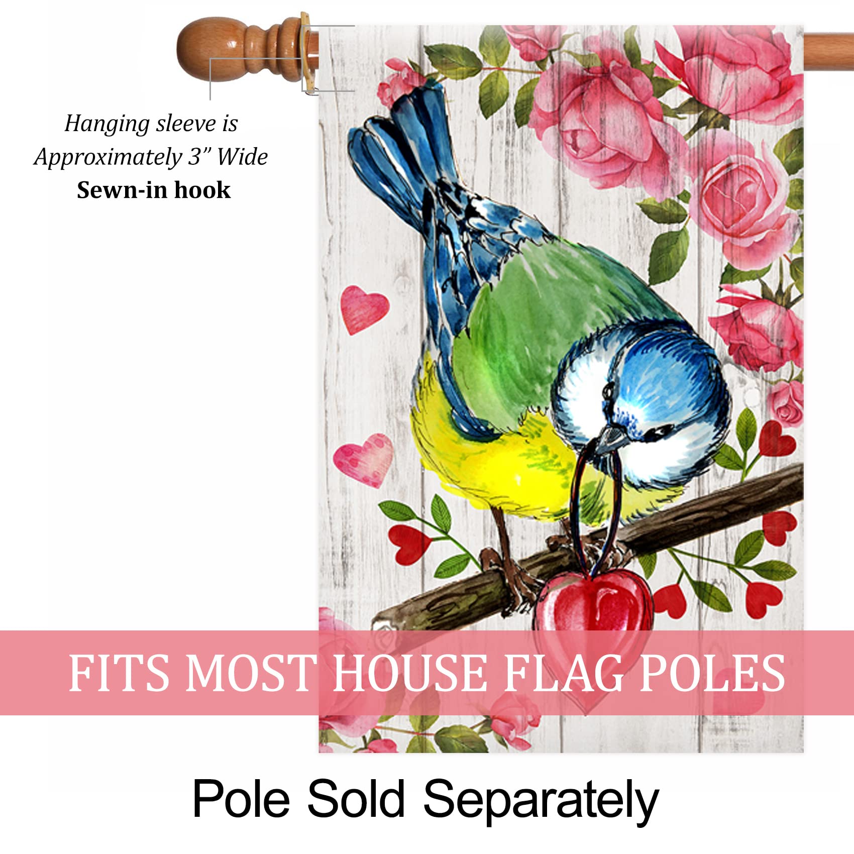 Gartenflagge "Vogel Mit Herz" - Valentinstags-Deko Für Draußen, 71 X 102 Cm, Wetterfestes Polyester