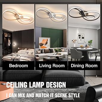 Modern LED Ceiling Light with Remote Control Living Room Ceiling Lighting Bedroom Ceiling Lamp Electroplate Dimmable Ceiling Light‌ Creative Office Chandelier (Black, L60cm50W) [Energy Class B]