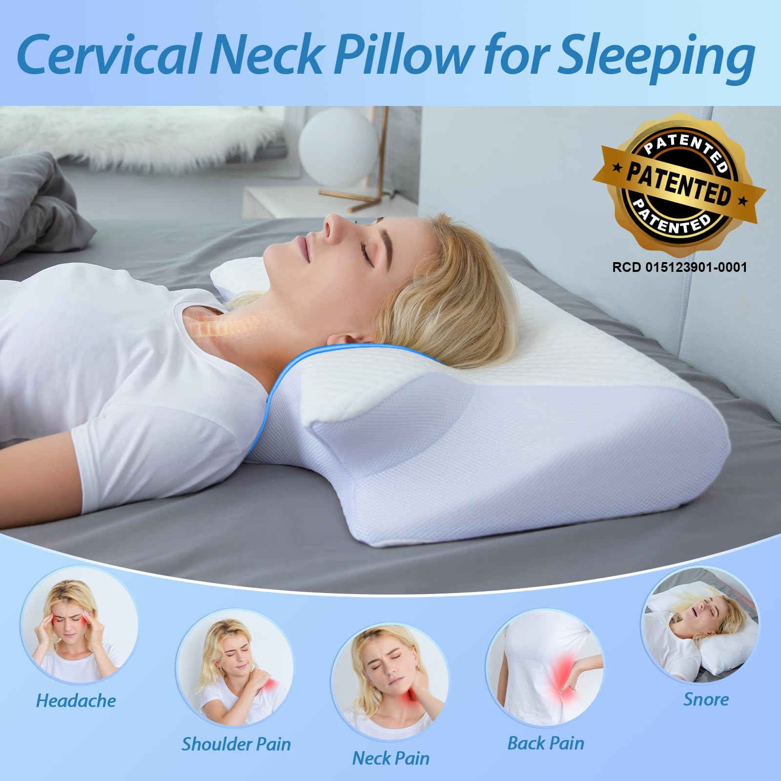 HOMCA Cuscino Cervicale, 2 in 1 Ergonomico Cuscino in Memory Foam per Dormire, Cuscino per Supporto Cervicale con Federa Sfoderabile e Lavabile, 60x40x12/14cm