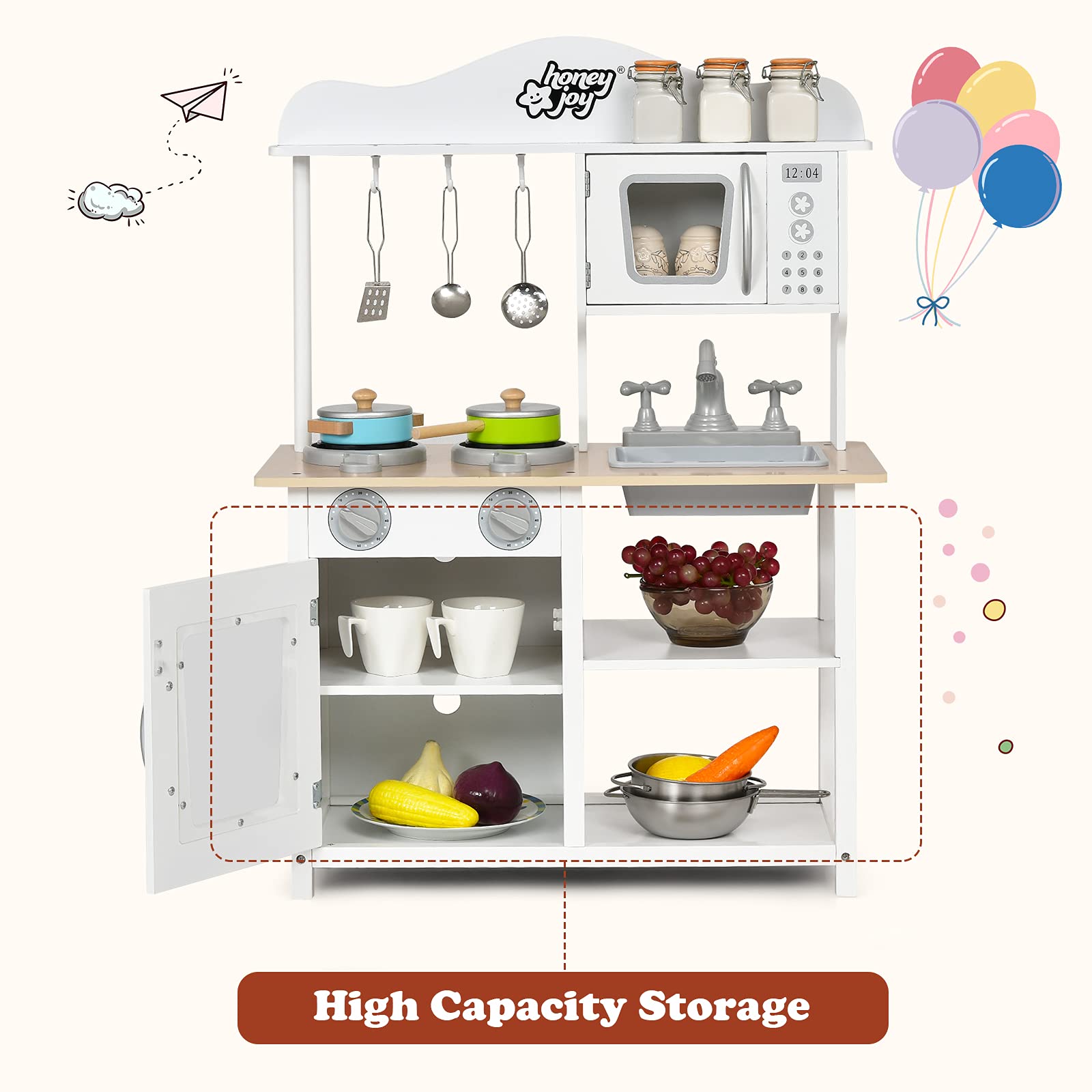 GIANTEX Imitation Küche für Kinder, 3 Jahre, Spielzeug Küche aus Holz mit Herd, Backofen, Mikrowelle und Spüle, verschiedene Accessoires, ideal als Party-Lerngeschenk, Weiß