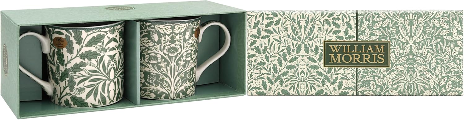 The Leonardo Collection William Morris Acorn Mugs Set 2 300ml for Coffee, Tea and Hot Drinks | Reusable Fine China Tea & Coffee Mugs for Daily Use | Special Occation & Birthday Gifts for Women & Men