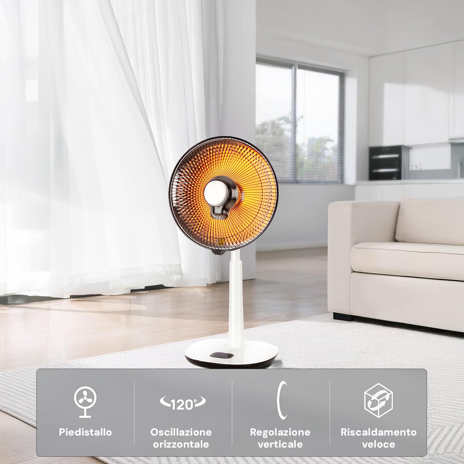 Wintem Stufa a Parabola 35cm con Telecomando e Timer Fino a 7,5 Ore con Potenza Regolabile 400/900W - Comdo Display Led per un Controllo Veloce e Intuitivo - Basso Consumo con Altezza 35cm