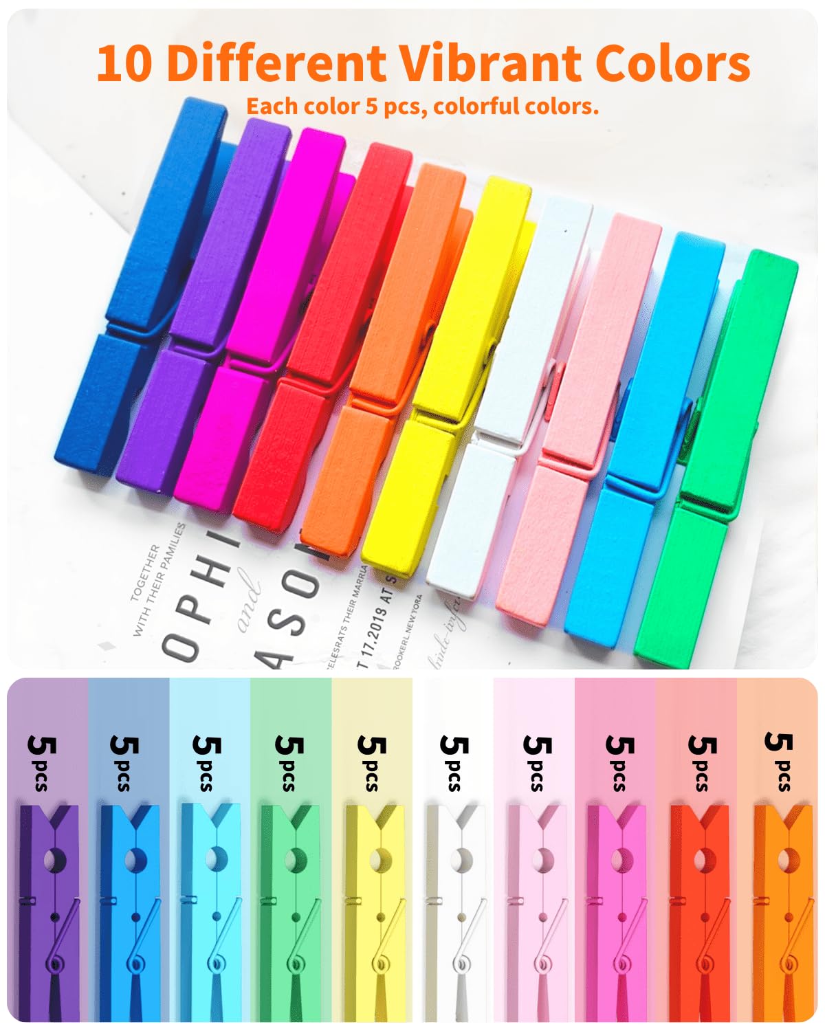 Wäscheklammern aus Holz, robust, für den Außenbereich, große Wäscheklammern, 8,9 cm, 50 Stück, zum Aufhängen von Kleidung, Kleidung, Nähen, Chip-Clips, Cheer Pins für Taschen, Foto, Bild, Kunstwerk