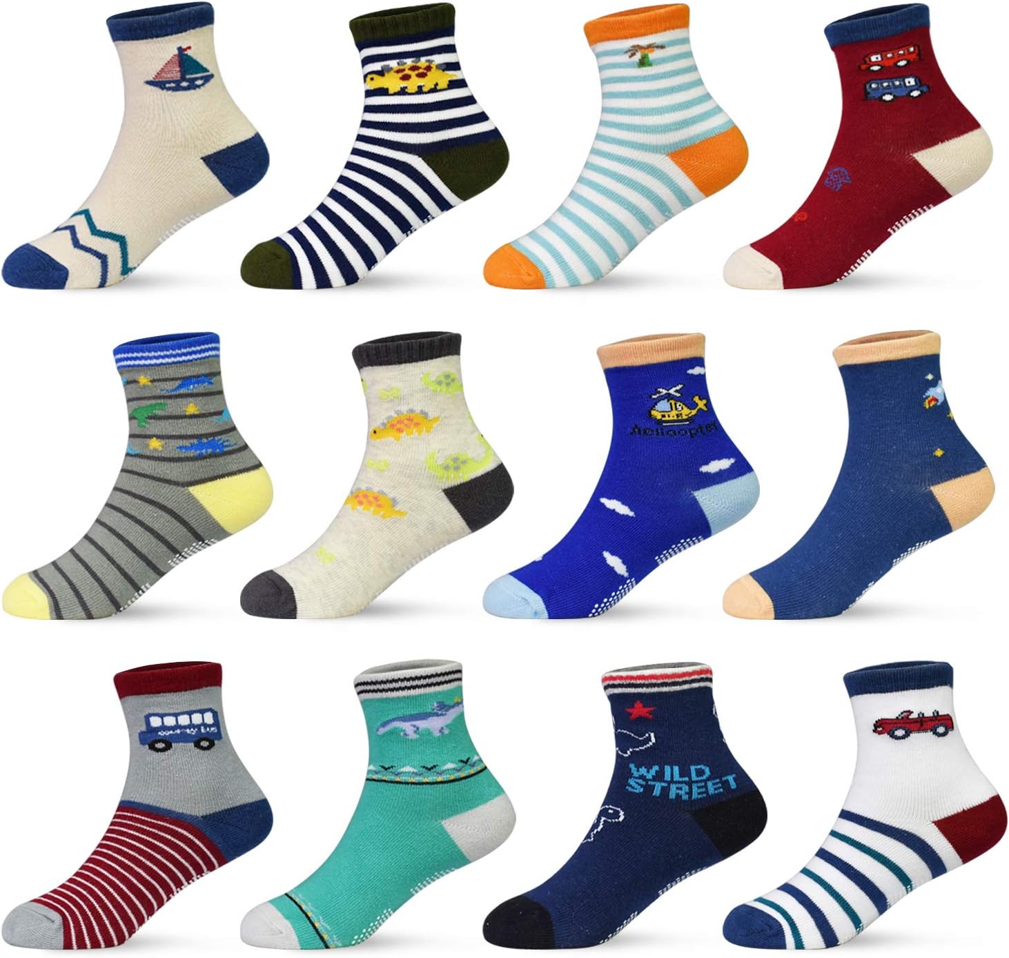 SkiBeaut Toddler Grips Socks, Non Slip Kids Toddlers Boys Girls Grippy Child Socks with Grippers for 1-7 Years Old,12 Pairs