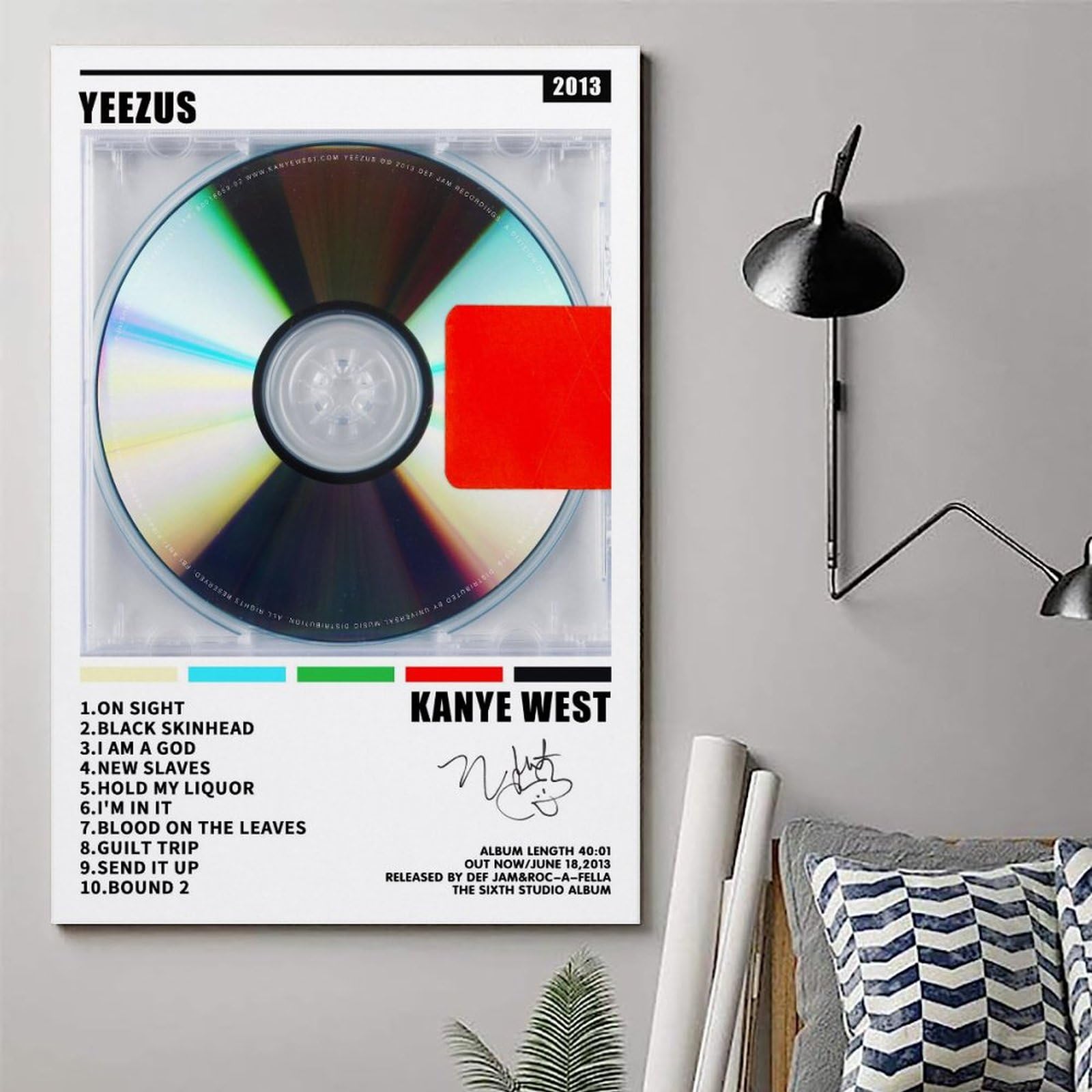 beeto Kanye West Yeezus Album Poster Canvas 12x18 inch Black and
