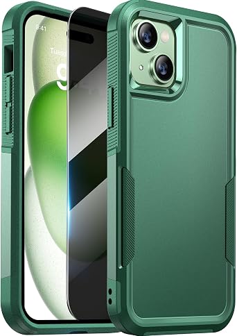 Diaclara Designed for iPhone 15 Case, [with Privacy Screen Protector] [Anti Spy] [Military Grade Drop Protection] Heavy Duty Full-Body Shockproof Phone Case,Green