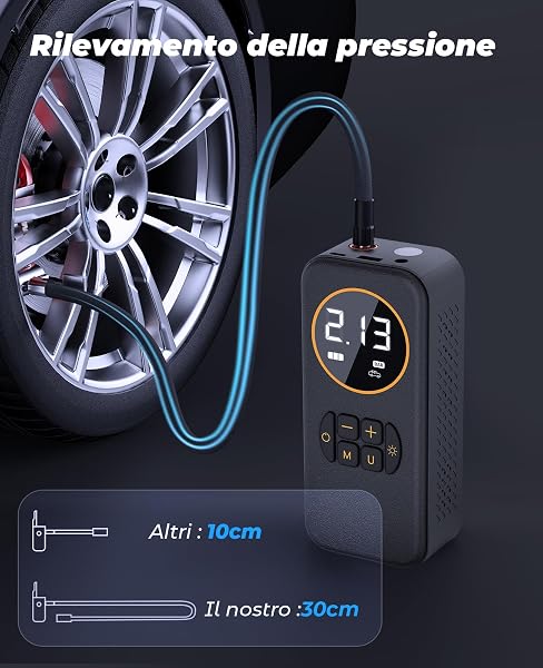 Compressore Aria Portatile Auto, 8000mAh Mini Compressore a Batteria 150 PSI (10,3Bar), Pompa per Pneumatici a Gonfiaggio Rapido per Auto, Bicicletta, Palloni - 4